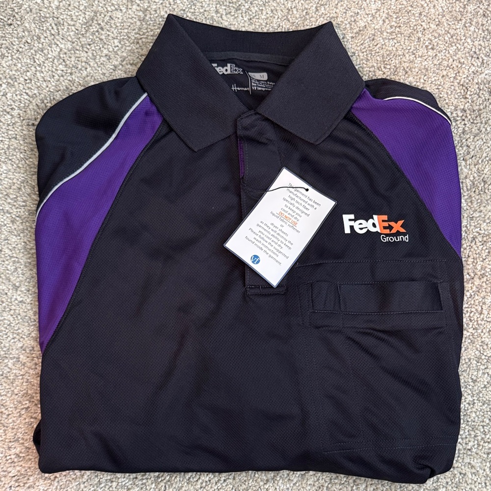 FedEx Ground Black and Purple Short Sleeve Polo Shirt Multiple Sizes NWT
